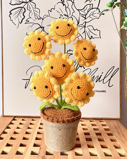 Flowers Sunflower Potted Knitted Decorative