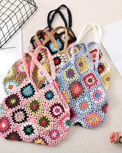 Women Tote Bag Floral Crochet